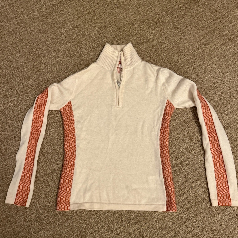 Smartwool Cream and Orange Quarter Zip Sweater Sz L Fits M